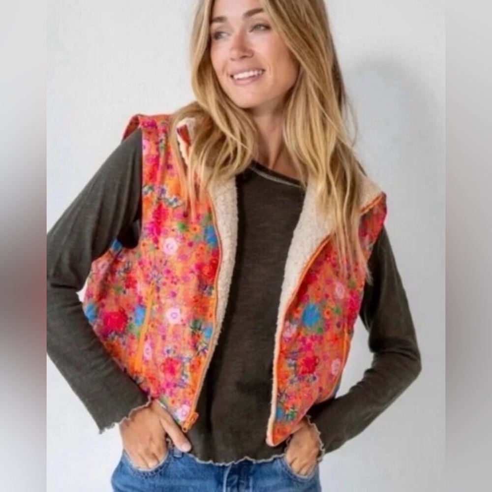 Natural Life flower sherpa vest